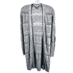 LOFT Open Knit Duster Cardigan XS Gray Long Boho Chic Festival Soft Layering